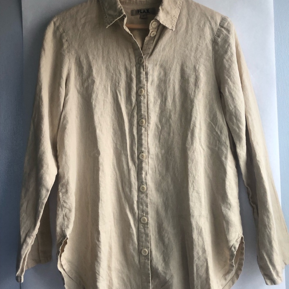 Flax Men's Cream Linen Button-Down Shirt